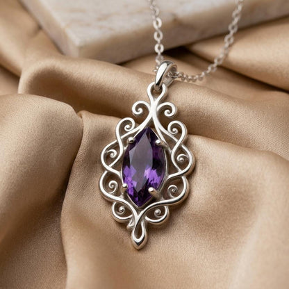Ethereal Scroll Birthstone Necklace | Sterling Silver Birthstone | Ethereal Scrollwork Design | Meaningful Milestone Gift
