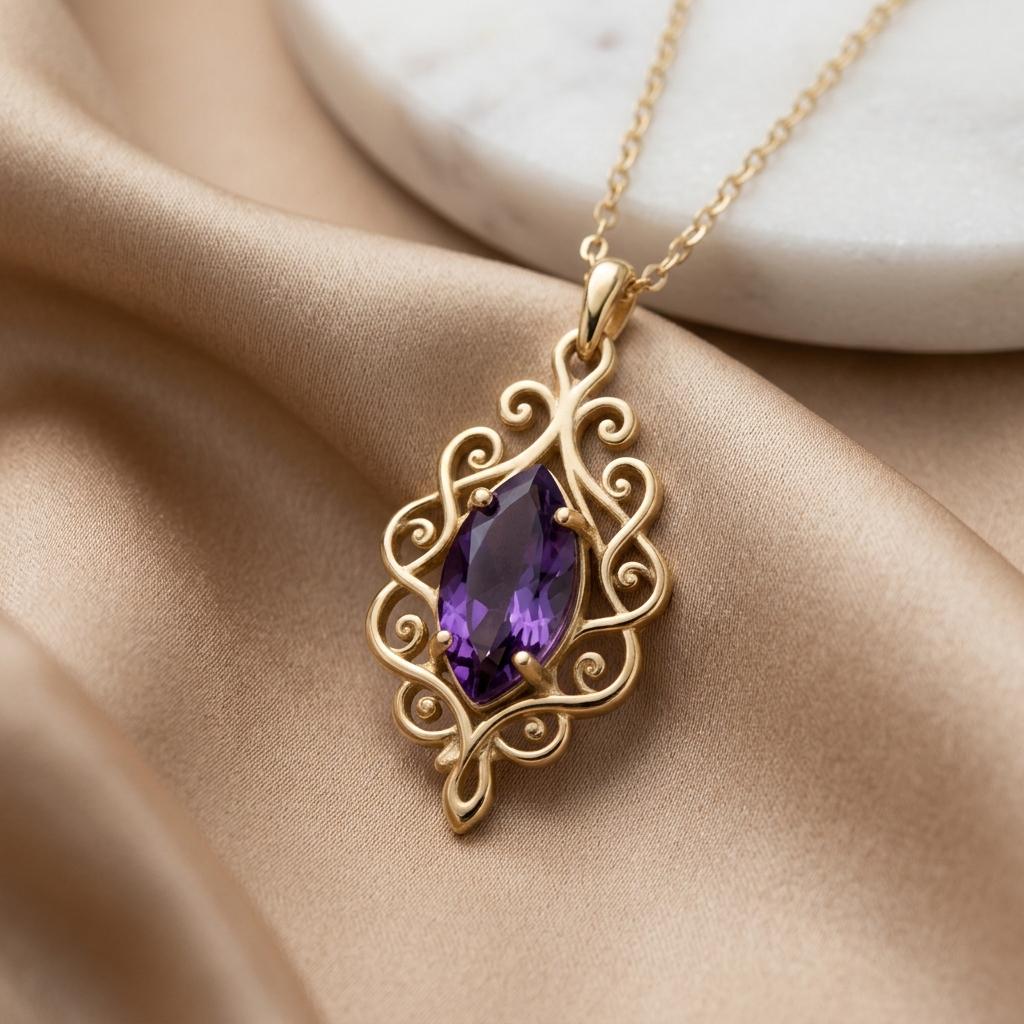 Ethereal Scroll Birthstone Necklace | Sterling Silver Birthstone | Ethereal Scrollwork Design | Meaningful Milestone Gift