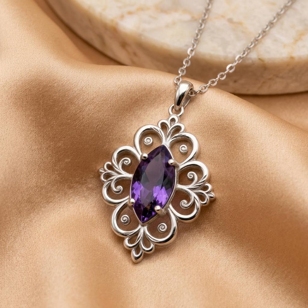 Royal Blossom Birthstone Necklace | 925 Sterling Silver | Vintage Floral Design | Personalized Celebration