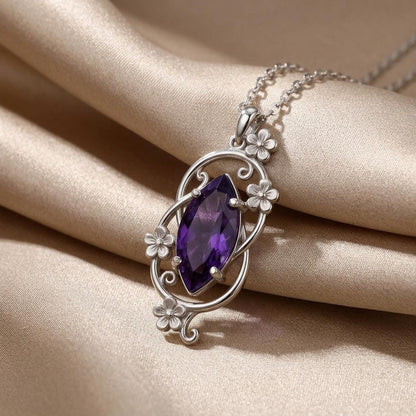 Floral Orbit Birthstone Necklace | Amethyst Birthstone | Elegant Floral Design | Meaningful Birthday Gift