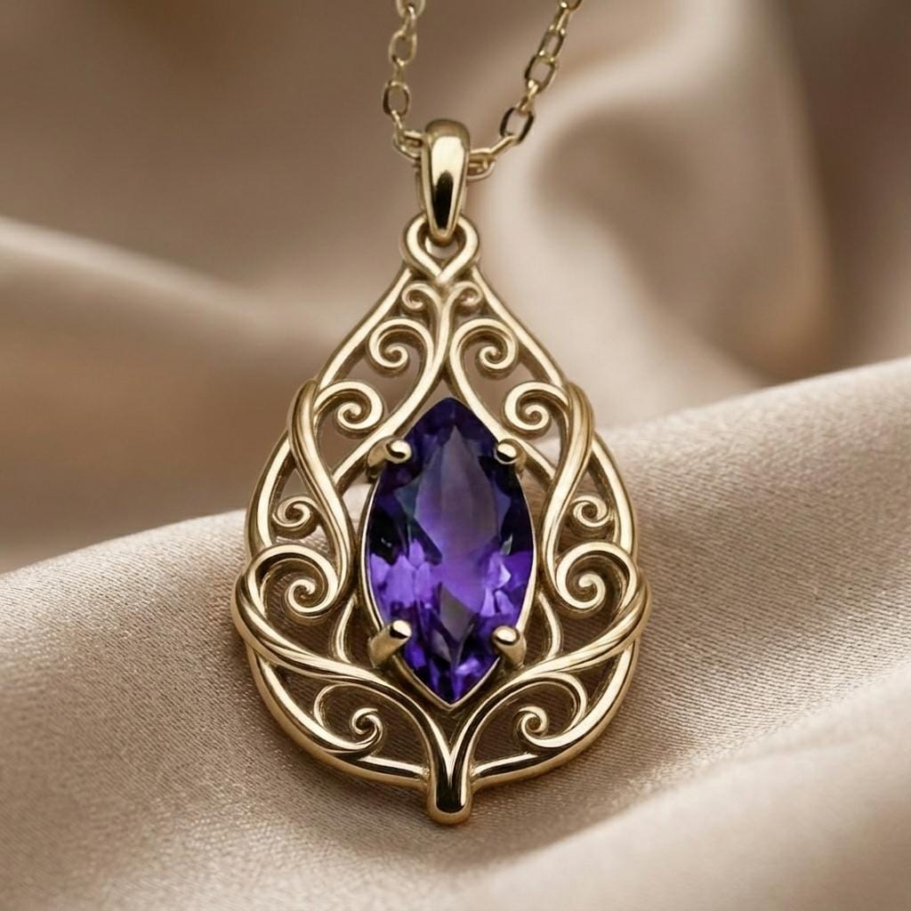 Celestial Vine Birthstone Necklace | 925 Sterling Silver Amethyst | Ornate Vine Celestial Style | Meaningful Birthday Gift