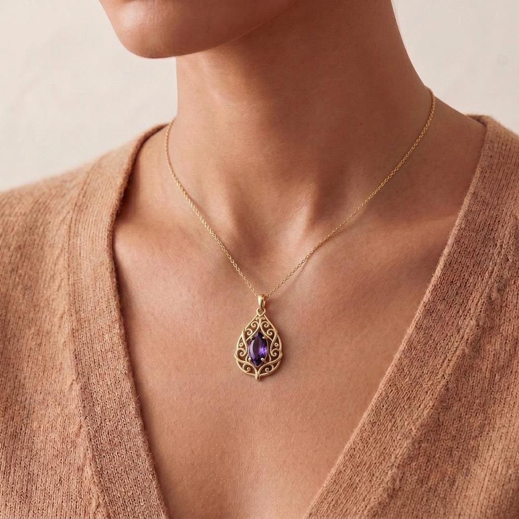 Celestial Vine Birthstone Necklace | 925 Sterling Silver Amethyst | Ornate Vine Celestial Style | Meaningful Birthday Gift