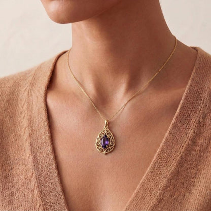 Celestial Vine Birthstone Necklace | 925 Sterling Silver Amethyst | Ornate Vine Celestial Style | Meaningful Birthday Gift