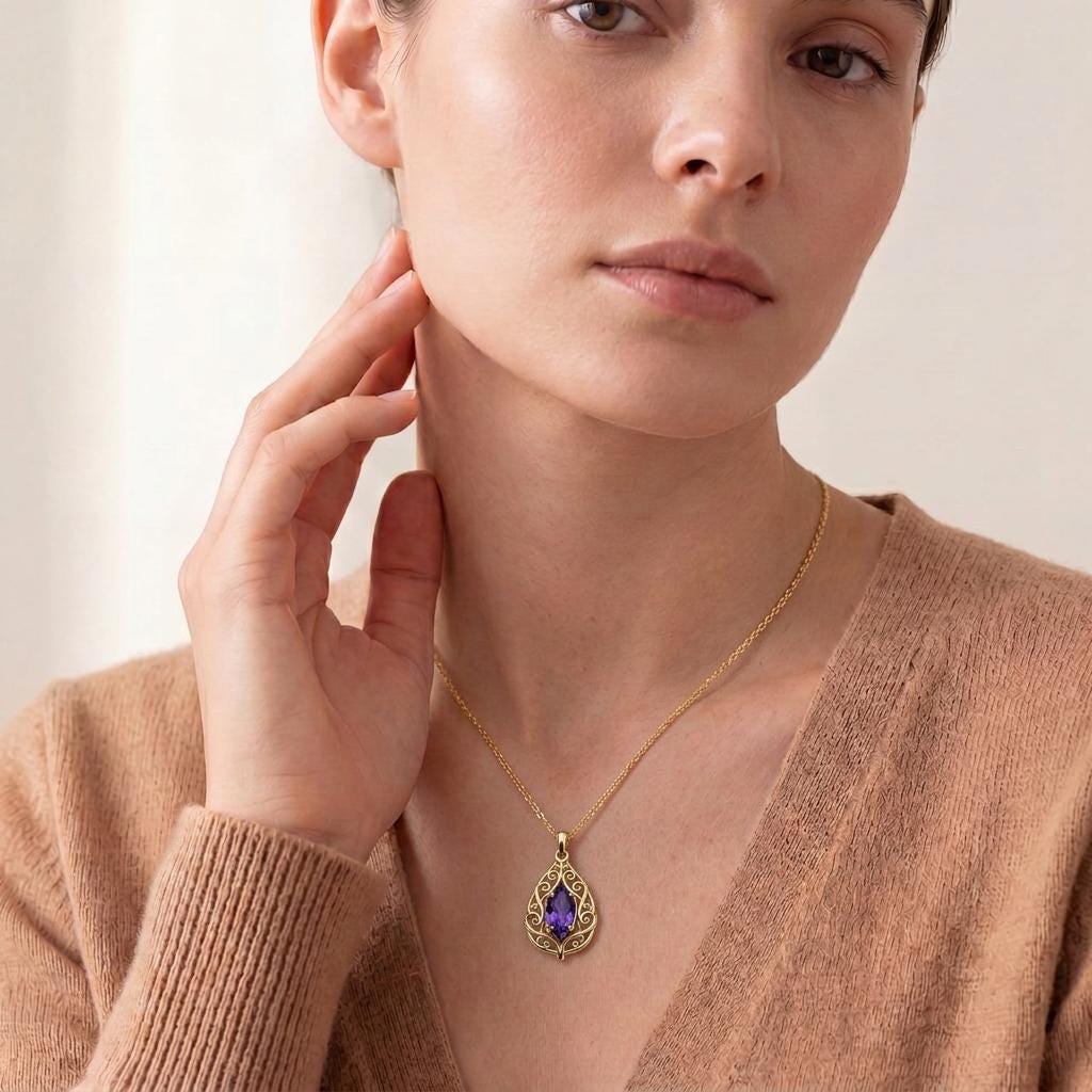 Celestial Vine Birthstone Necklace | 925 Sterling Silver Amethyst | Ornate Vine Celestial Style | Meaningful Birthday Gift