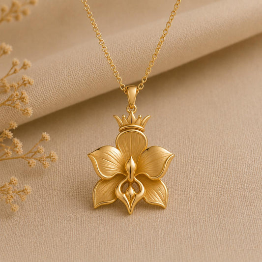 Crowned Orchid Pendant | 925 Sterling Silver | Elegant Floral Design | Meaningful Gift for Her
