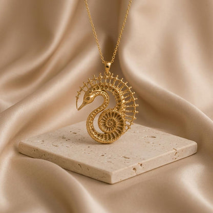 Fossil Swan Halo pendant | Sterling Silver Pendant | Nature Inspired Design | Unique Gift for Her