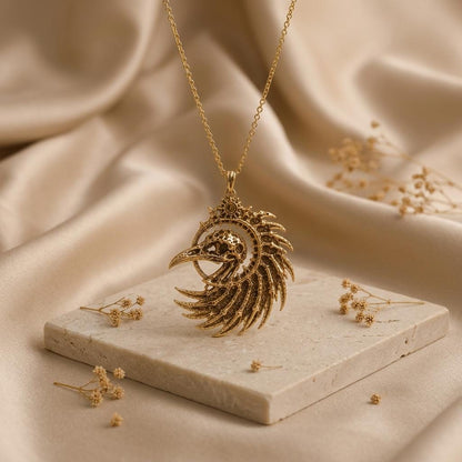 Fossil Raven Crest pendant | 925 Sterling Silver | Gothic Steampunk Style | Unique Statement Gift