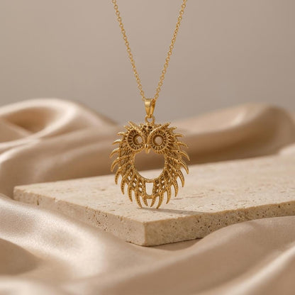 Fossil Owl Halo pendant | 925 Sterling Silver | Nature Inspired | Meaningful Gift