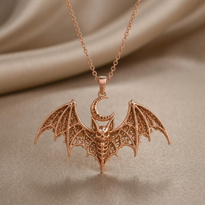 Lunar Bat Relic pendant | Gold Plated Sterling Silver | Gothic Celestial Theme | Unique Statement Gift