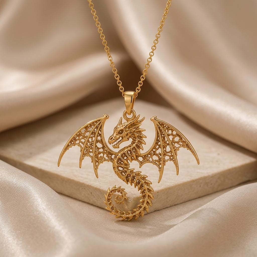 Ancient Dragon Fossil | 925 Sterling Silver | Mythical Dragon Jewelry | Fantasy Lover Gift