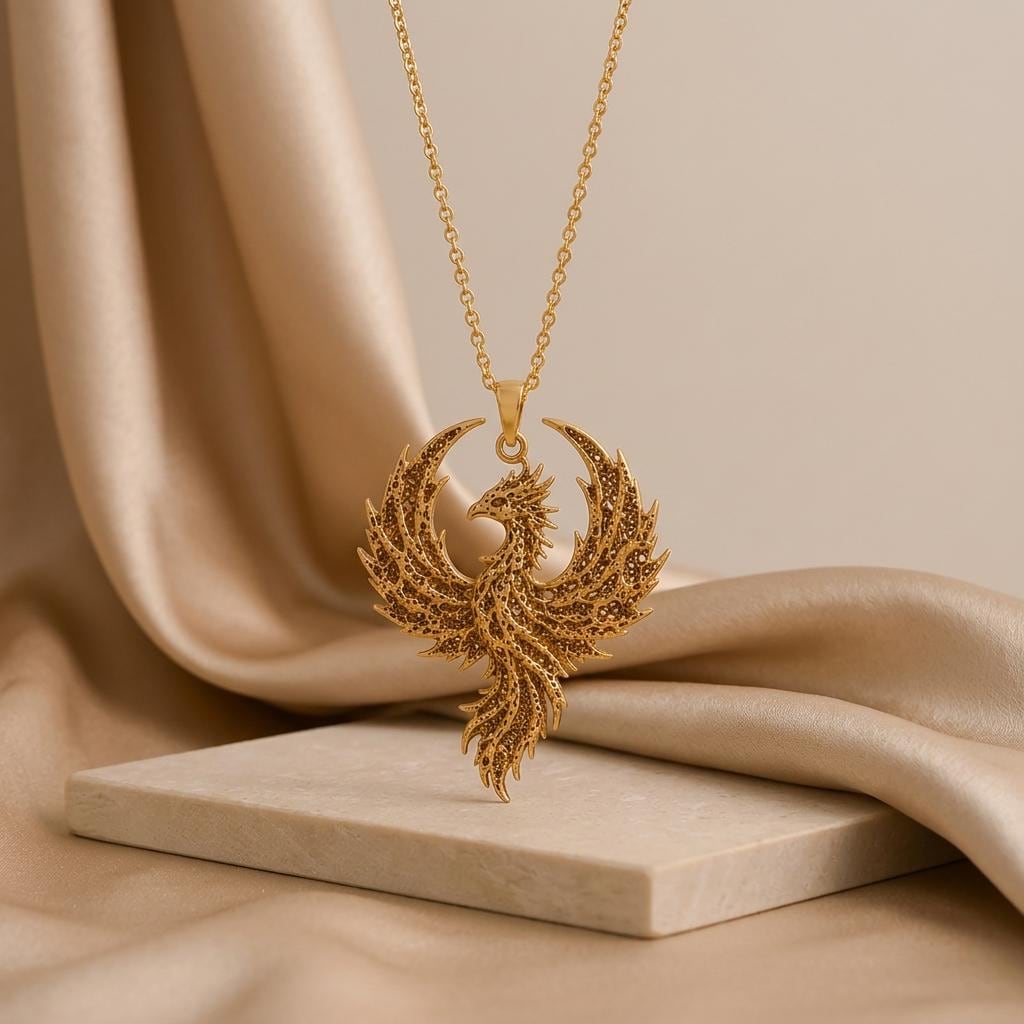 Fossil Phoenix Crest | 925 Sterling Silver Jewelry | Mythical Phoenix Theme | Symbol of Rebirth Gift