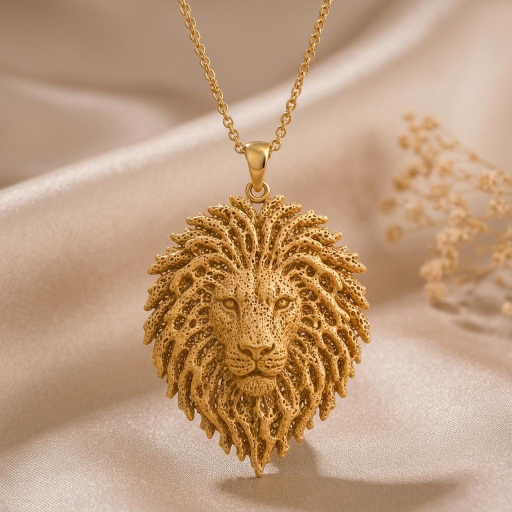 Ancient Lion Fossil pendant | 925 Sterling Silver Necklace | Nature Inspired Textured Design | Symbol of Strength Gift