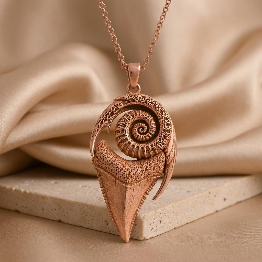 Sacred Shark Fossil pendant | Sterling Silver Jewelry | Ancient Ocean Mystical Style | Gift for Nature Lovers