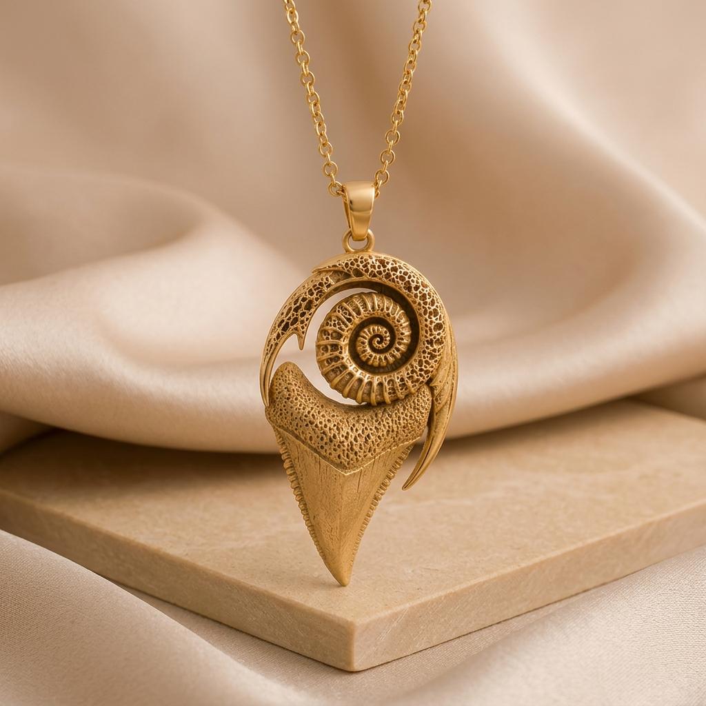 Sacred Shark Fossil pendant | Sterling Silver Jewelry | Ancient Ocean Mystical Style | Gift for Nature Lovers
