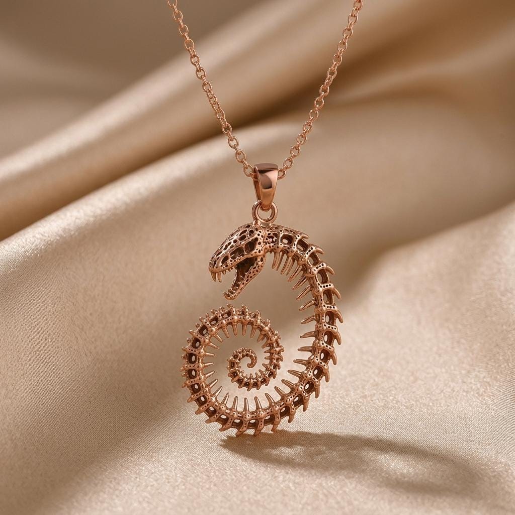 Fossil Cobra Skeleton Halo | 925 Sterling Silver Jewelry | Gothic Serpent Skeleton Design | Unique Statement Gift