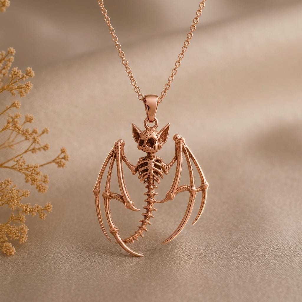 Fossil Bat Skeleton pendant | 925 Sterling Silver | Unique Gothic Style | Unique Statement Gift