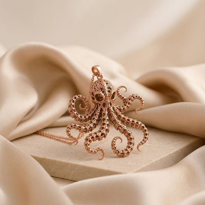 Fossil Octopus Spine pendant | Gold Plated 925 Silver | Intricate Marine Gothic | Unique Ocean Lover Gift