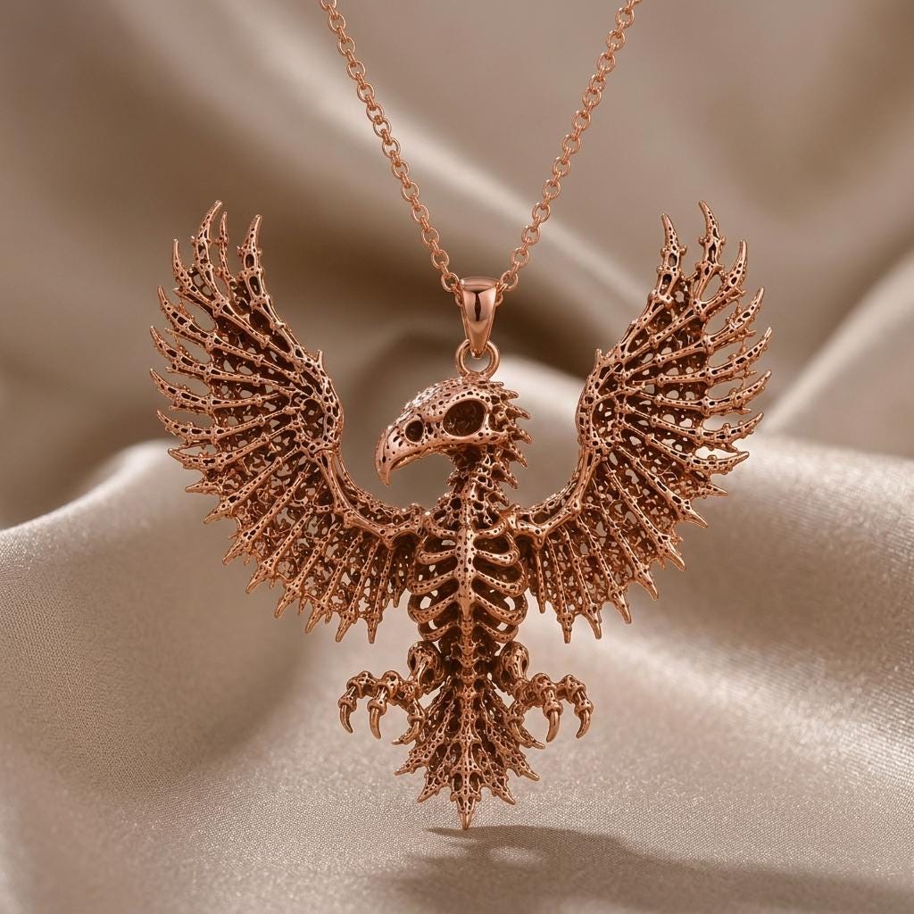 Sacred Eagle Skeleton | 925 Sterling Silver | Mythological Gothic | Unique Statement Gift