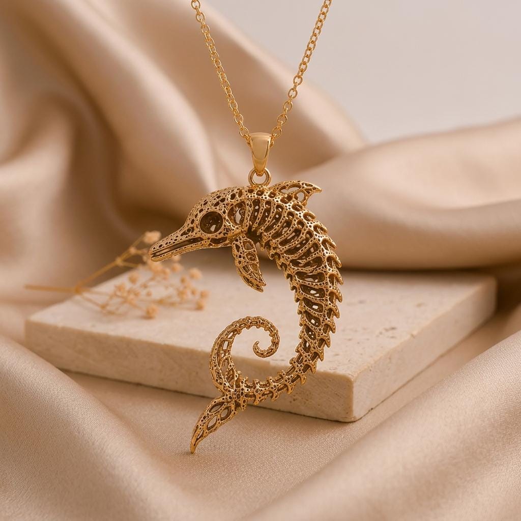 Ancient Dolphin Fossil | 925 Sterling Silver | Skeletal Marine Theme | Unique Statement Gift