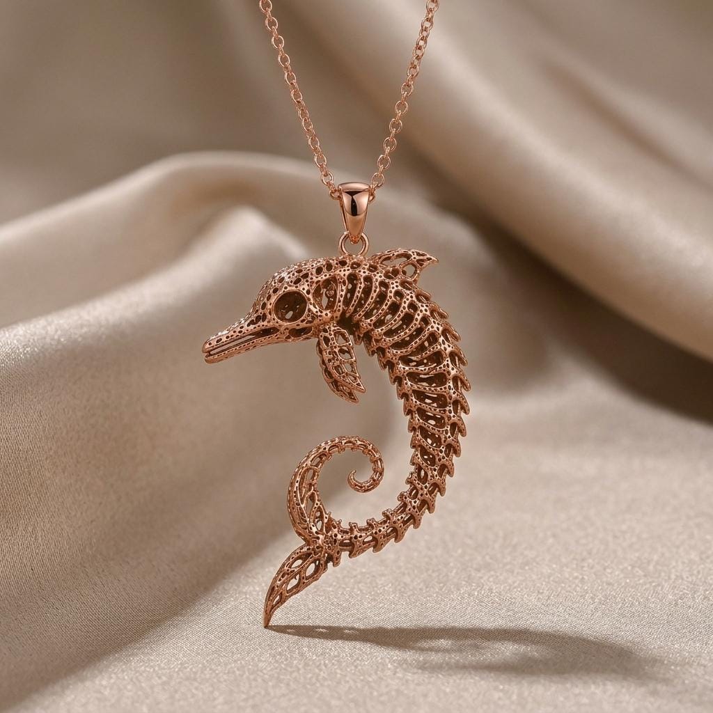Ancient Dolphin Fossil | 925 Sterling Silver | Skeletal Marine Theme | Unique Statement Gift