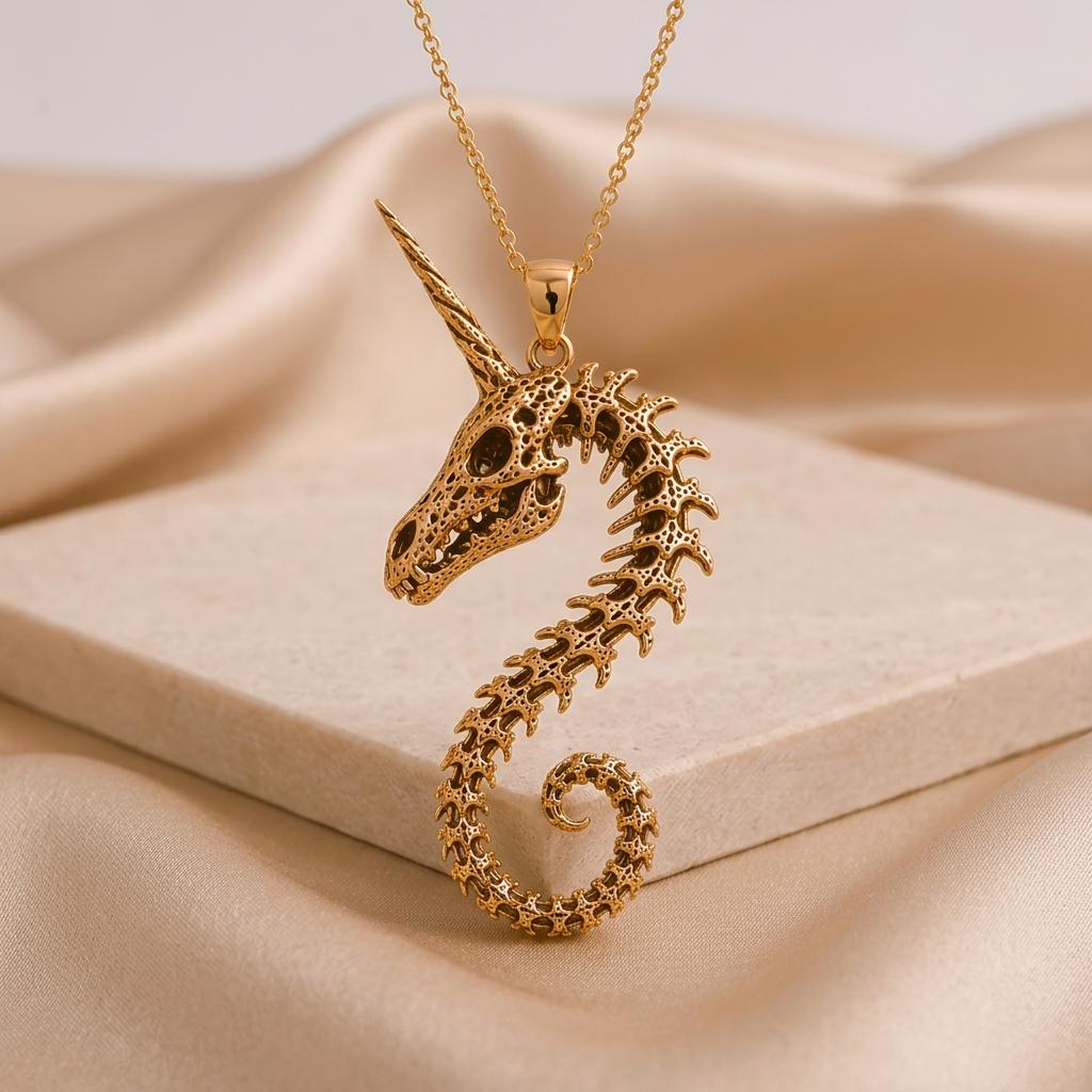 Fossil Unicorn Spine pendant | 925 Sterling Silver | Mythical Fantasy | Unique Statement Gift