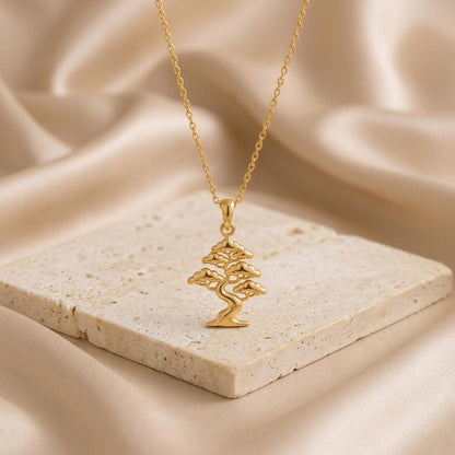 Pine Crest Bonsai Pendant | Gold Plated Sterling Silver | Zen Botanical Theme | Growth & Harmony Gift