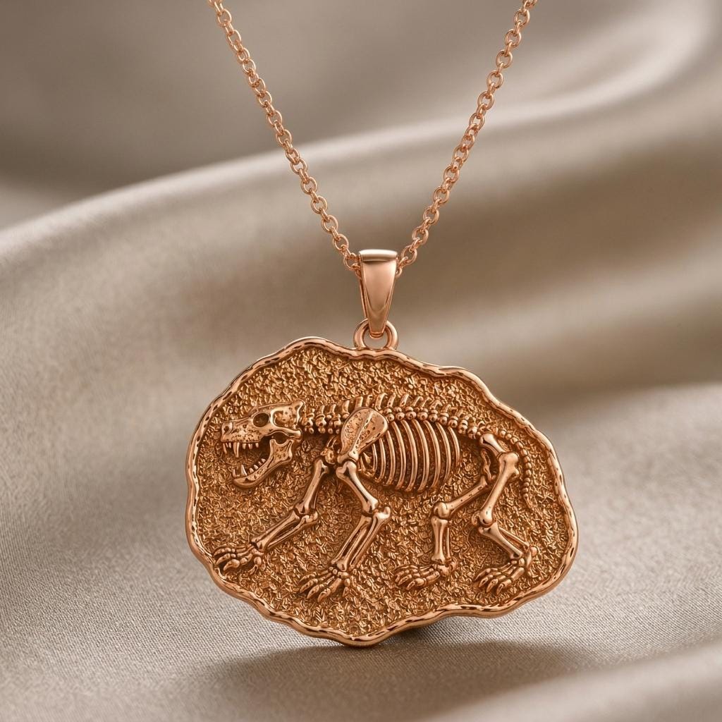 Cave Bear Fossil Pendant Necklace | 925 Sterling Silver | Prehistoric Animal Theme | Unique Gift for Explorers