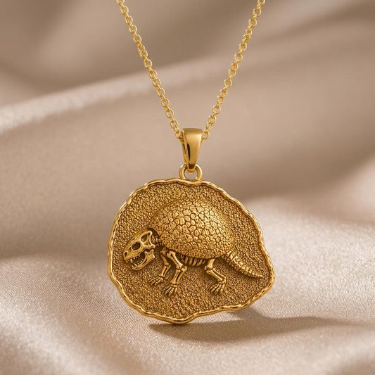 Glyptodon Fossil Pendant Necklace | 925 Sterling Silver | Prehistoric Fossil Style | For Science Enthusiasts