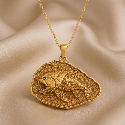 Dunkleosteus Fossil Pendant Necklace | 925 Sterling Silver | Prehistoric Marine Life | Unique Science Gift