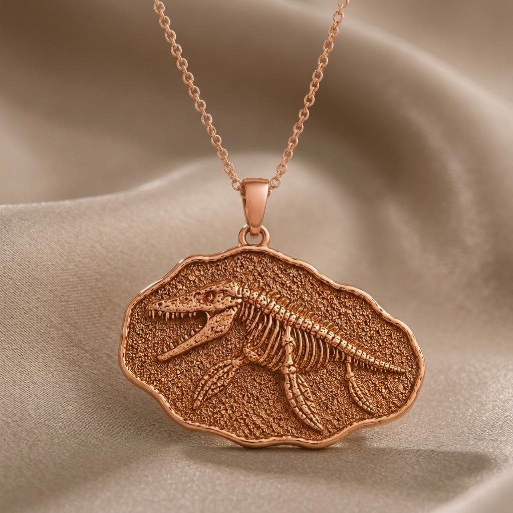 Mosasaurus Fossil Pendant Necklace | 925 Sterling Silver | Prehistoric Fossil Design | Gift for Dinosaur Lovers