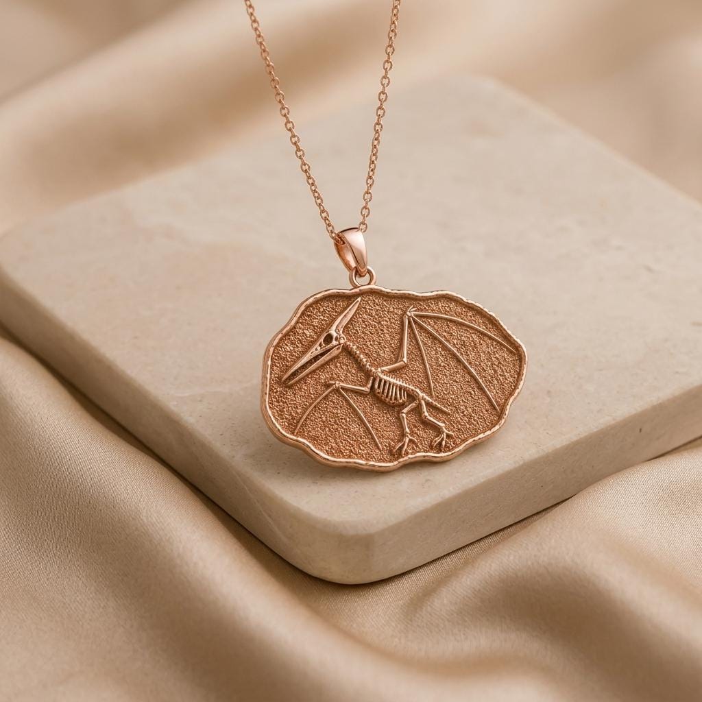Quetzalcoatlus Fossil Pendant Necklace | 925 Sterling Silver | Paleontology Theme | For Science Lovers