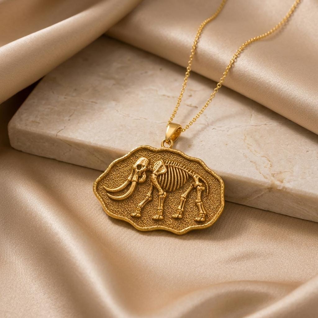 Mastodon Fossil Pendant Necklace | 925 Sterling Silver | Prehistoric Skeleton Art | Unique Historical Gift
