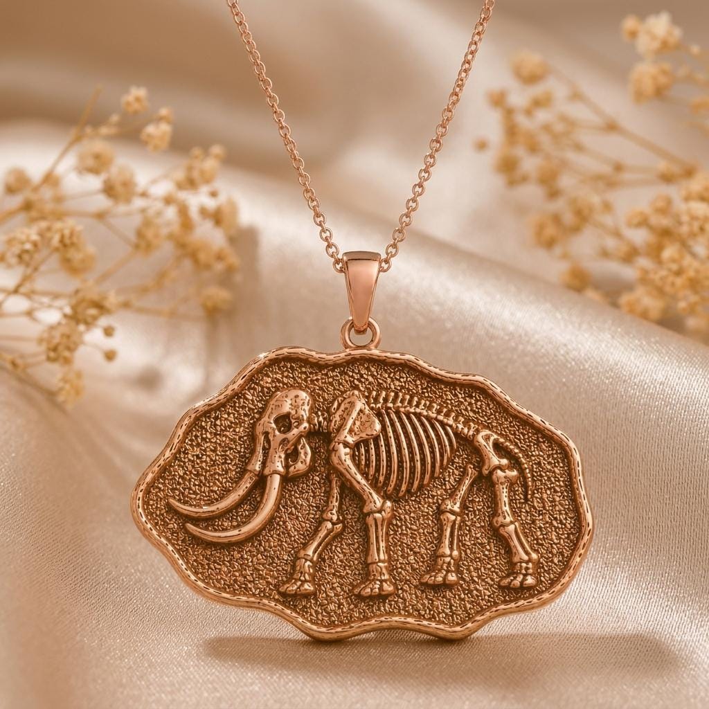 Mastodon Fossil Pendant Necklace | 925 Sterling Silver | Prehistoric Skeleton Art | Unique Historical Gift