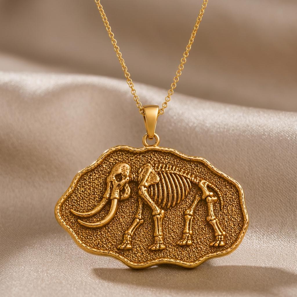 Mastodon Fossil Pendant Necklace | 925 Sterling Silver | Prehistoric Skeleton Art | Unique Historical Gift