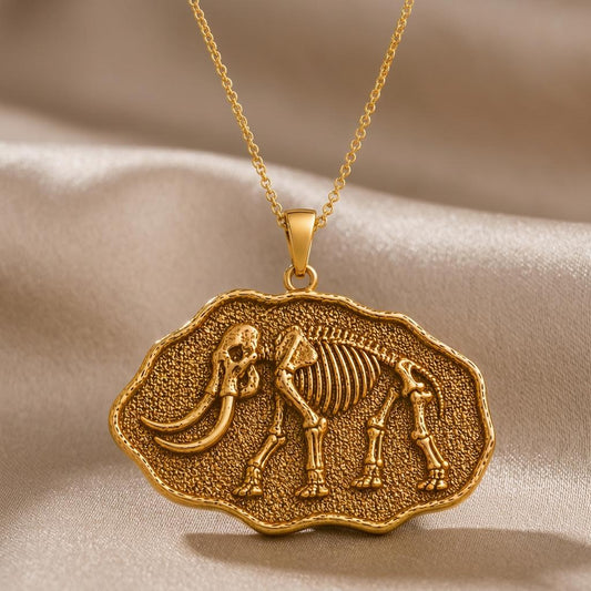 Mastodon Fossil Pendant Necklace | 925 Sterling Silver | Prehistoric Skeleton Art | Unique Historical Gift