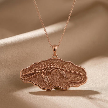 Tylosaurus Fossil Pendant Necklace | 925 Sterling Silver | Dinosaur Fossil Theme | Unique Science Gift
