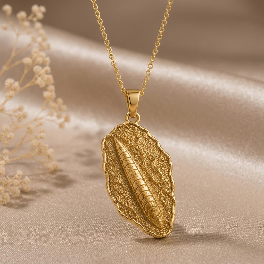 Belemnite Fossil Pendant Necklace | Sterling Silver Gold Plated | Ancient History Theme | Unique History Lover Gift