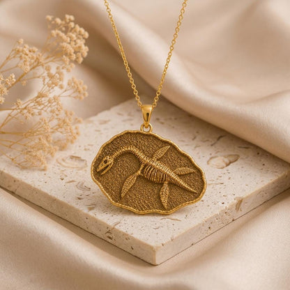 Plesiosaurus Fossil Pendant Necklace | 925 Sterling Silver | Prehistoric Fossil Theme | Unique Science Lover Gift