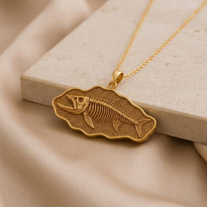 Xiphactinus Fossil Pendant Necklace | 925 Sterling Silver | Paleontology Inspired Jewelry | Unique Science Lover Gift