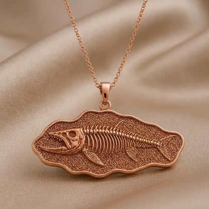 Xiphactinus Fossil Pendant Necklace | 925 Sterling Silver | Paleontology Inspired Jewelry | Unique Science Lover Gift