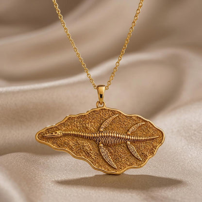 Elasmosaurus Fossil Pendant | Gold Plated Silver | Paleontology Inspired | Unique Science Gift