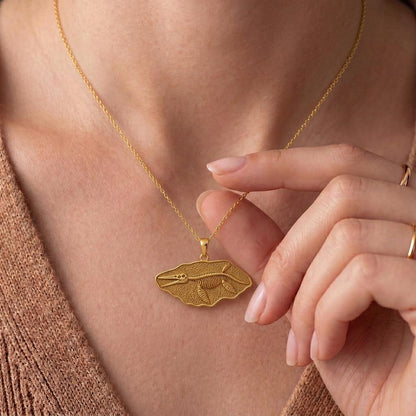 Kronosaurus Fossil Pendant Necklace | Gold Plated Sterling Silver | Ancient Marine Life Theme | Unique Statement Gift