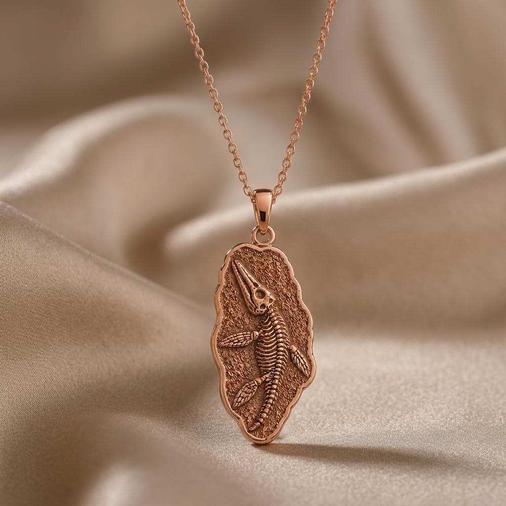 Liopleurodon Fossil Pendant Necklace | 925 Sterling Silver | Prehistoric Fossil Theme | Unique Science Gift