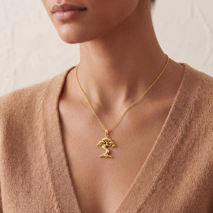 Ficus Flow Necklace | Gold Plated Sterling Silver | Nature Inspired Tree Design | Symbolic Nature Gift