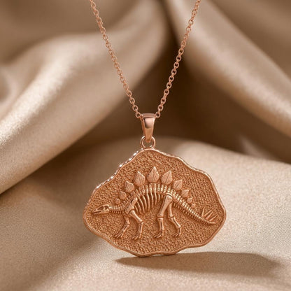 Stegosaurus Fossil Pendant | Gold Plated Sterling Silver | Dinosaur Theme | Science Enthusiast Gift