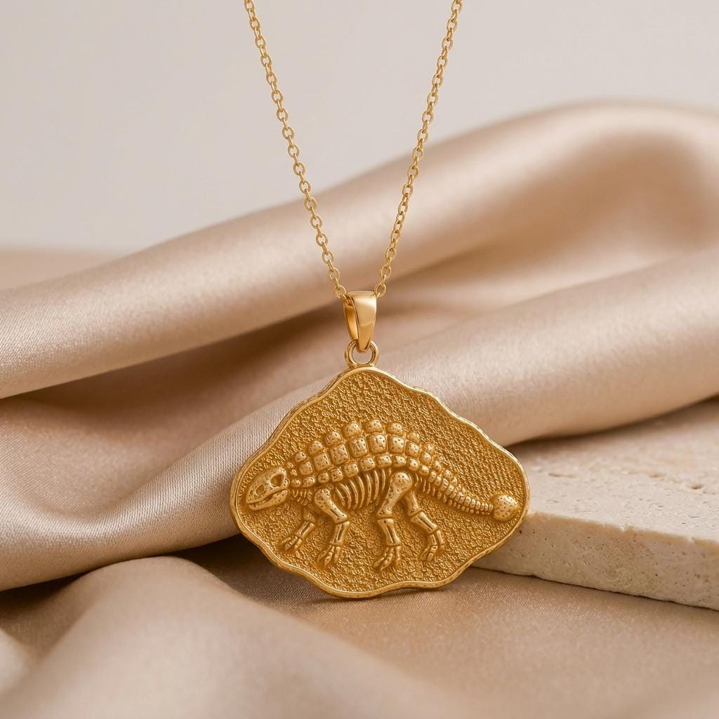 Ankylosaurus Fossil Pendant | 925 Sterling Silver | Prehistoric Dinosaur Theme | Unique Science Gift