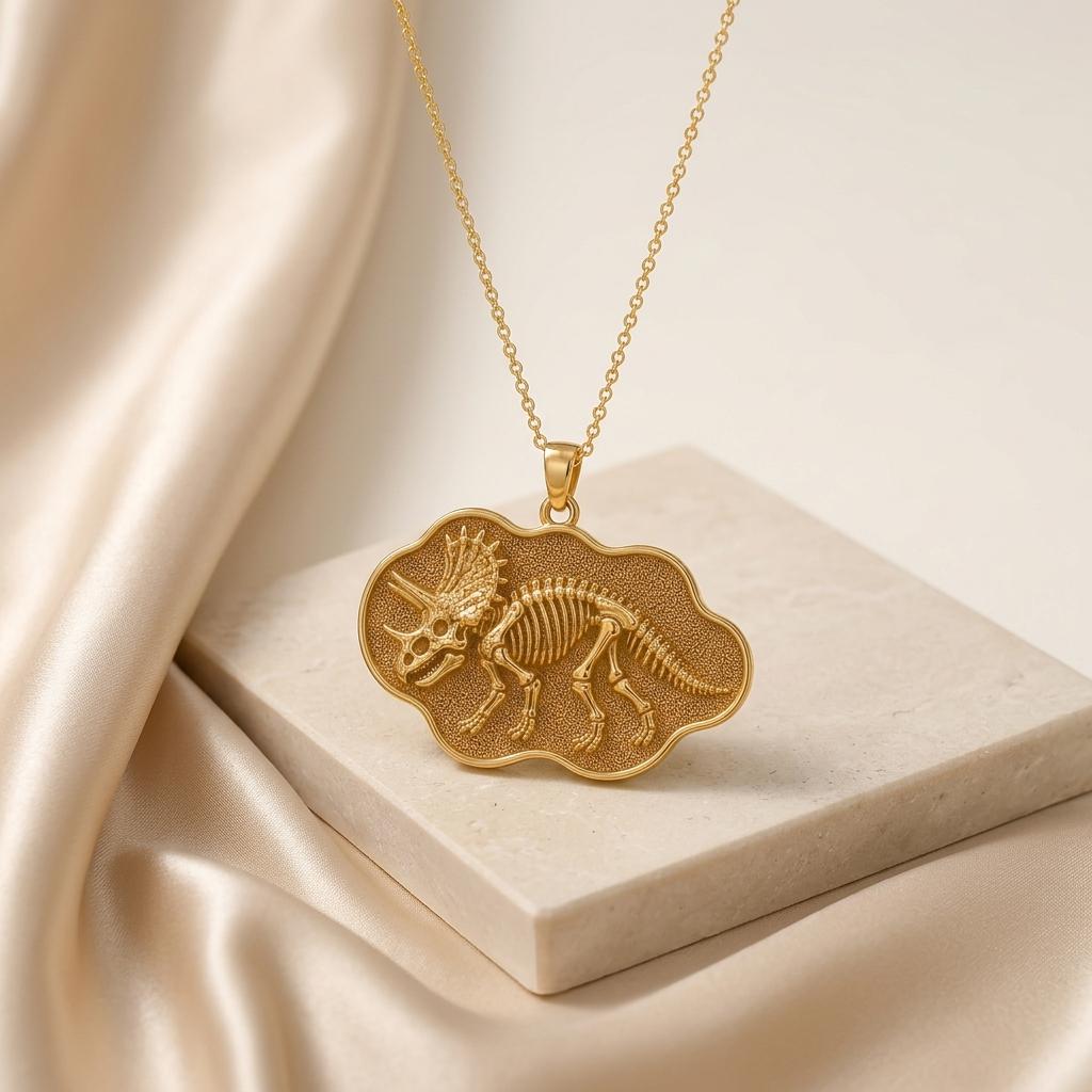 Styracosaurus Fossil Pendant Necklace | 925 Sterling Silver | Prehistoric Dinosaur Theme | Unique Gift for Science Lovers
