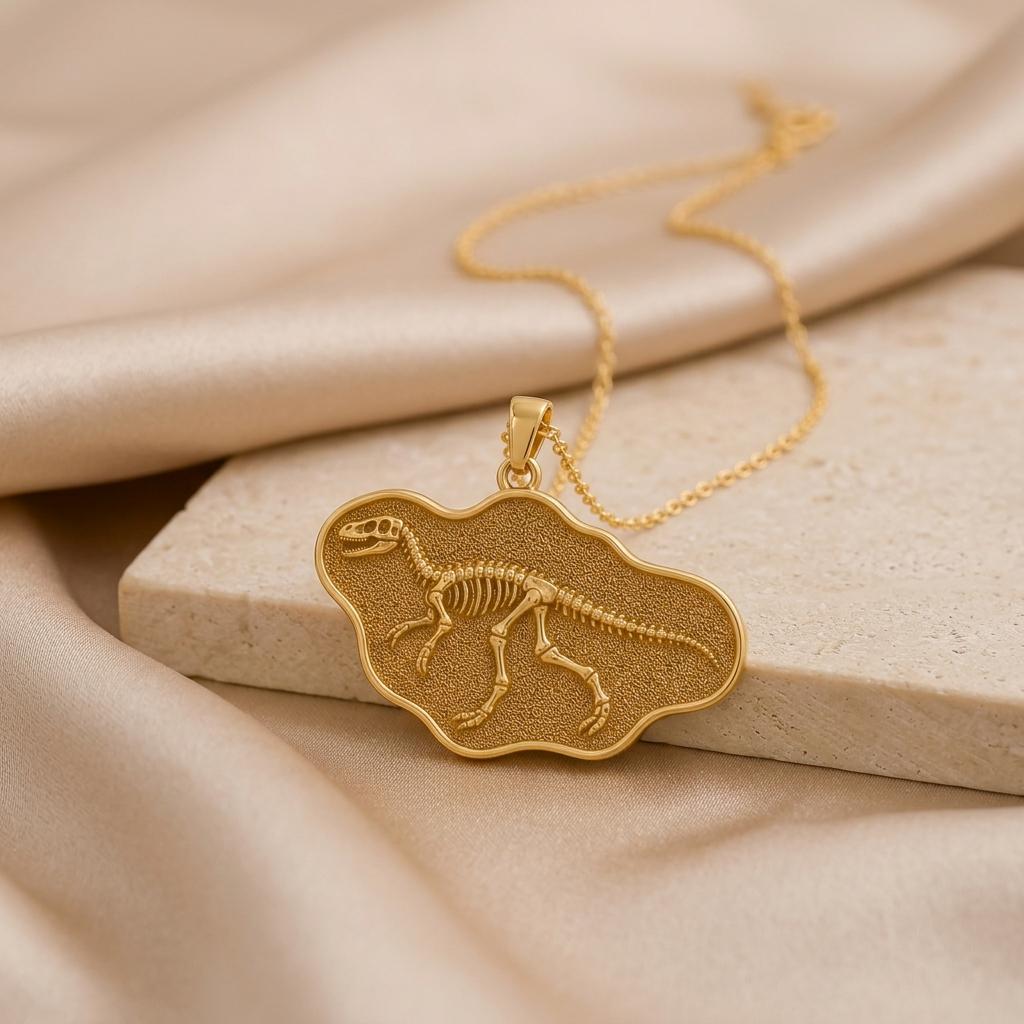 Compsognathus Fossil Pendant | 925 Sterling Silver | Dinosaur Fossil Theme | Unique Science Gift