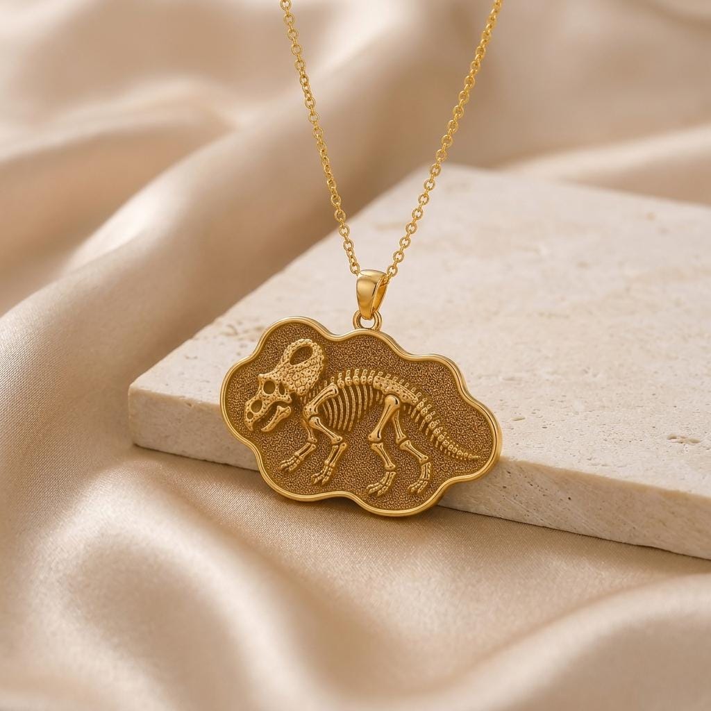 Protoceratops Fossil Pendant | 925 Sterling Silver | Dinosaur Fossil Theme | Unique Paleontology Gift