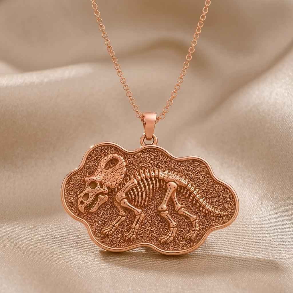 Protoceratops Fossil Pendant | 925 Sterling Silver | Dinosaur Fossil Theme | Unique Paleontology Gift